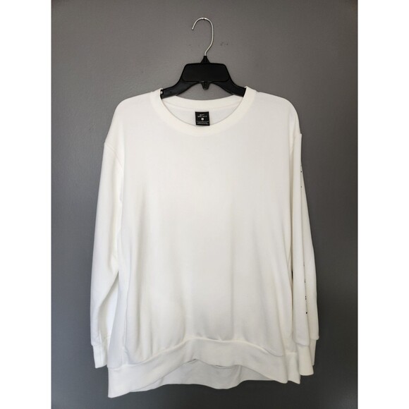 Nike Sweatshirt Men's L White Dri-Fit "Just Do It" Arm Spell Out Crew Pockets - Picture 2 of 8